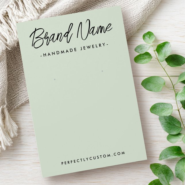 Carte d'affichage moderne vert sauge (Modern light sage green earring display card)
