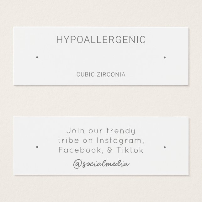 Carte d'affichage pour bijoux hypoallergéniques (Devant & derrière)