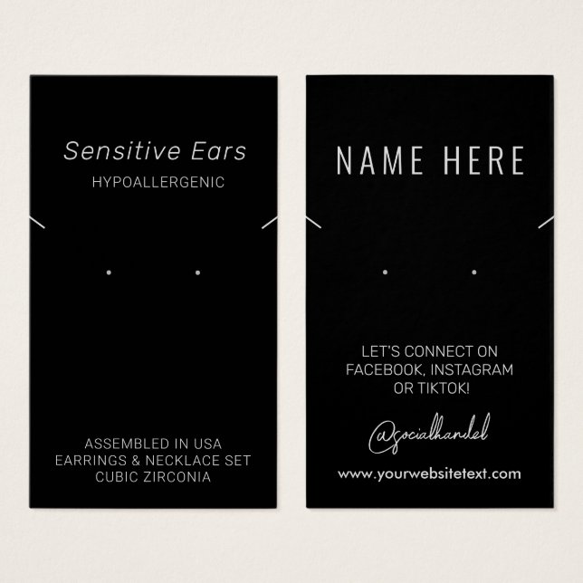 Carte d'affichage pour bijoux hypoallergéniques (Devant & derrière)