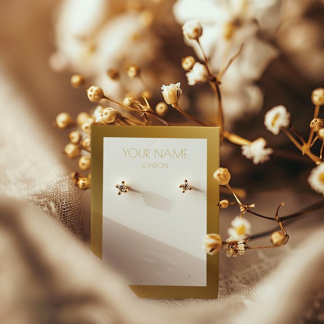 Carte d'affichage simple à oreille avec bordure en (Simple and modern earring display holder with gold border and editable text)