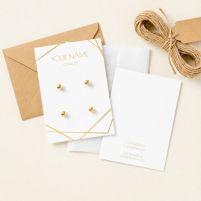 Carte d'affichage simple or géométrique blanc (Simple gold geometric white earring display card.)