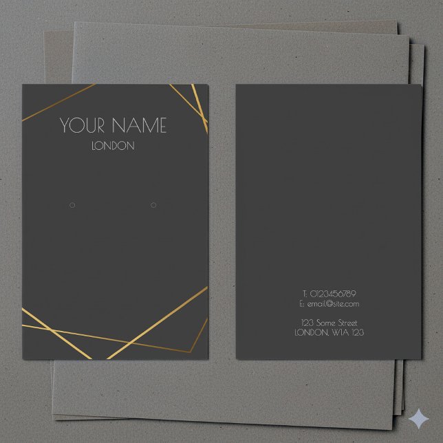Carte d'affichage simple or géométrique gris (Simple gold geometric grey earring display card.)