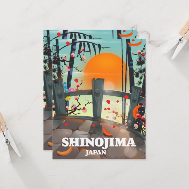 carte d'affiche de voyage de Shinojima (Devant/Arrière en situation)