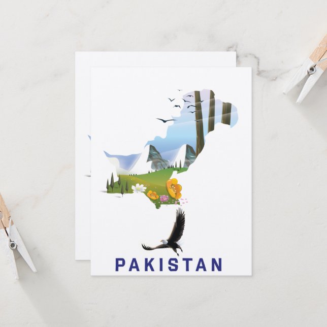 carte d'affiche de voyage pakistanais (Devant/Arrière en situation)
