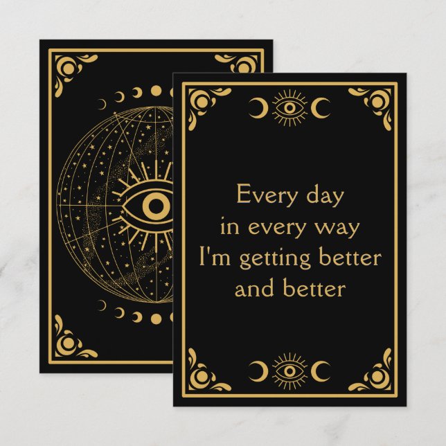 Carte d'affirmation aux yeux noirs célestes dorés (Devant / Derrière)