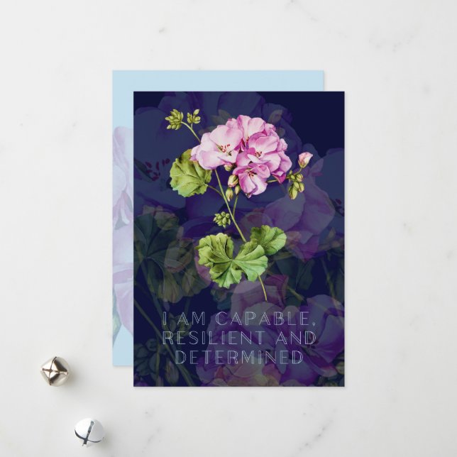 Carte d'affirmation de naissance avec fleurs (Devant/Arrière en situation)