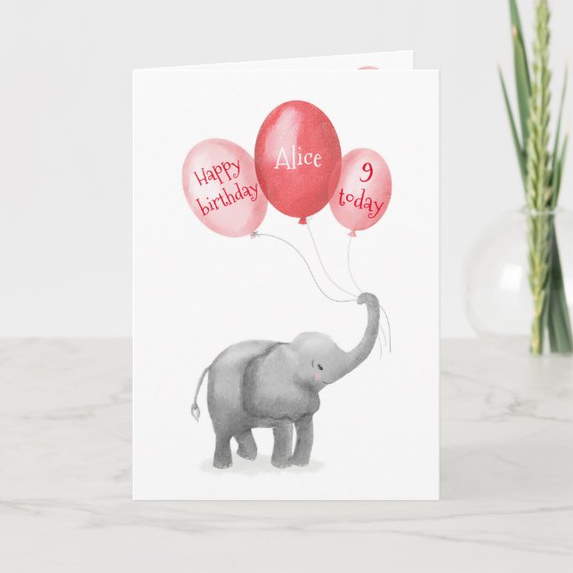 Carte d'âge d'anniversaire de l'éléphant mignonne  (Devant)
