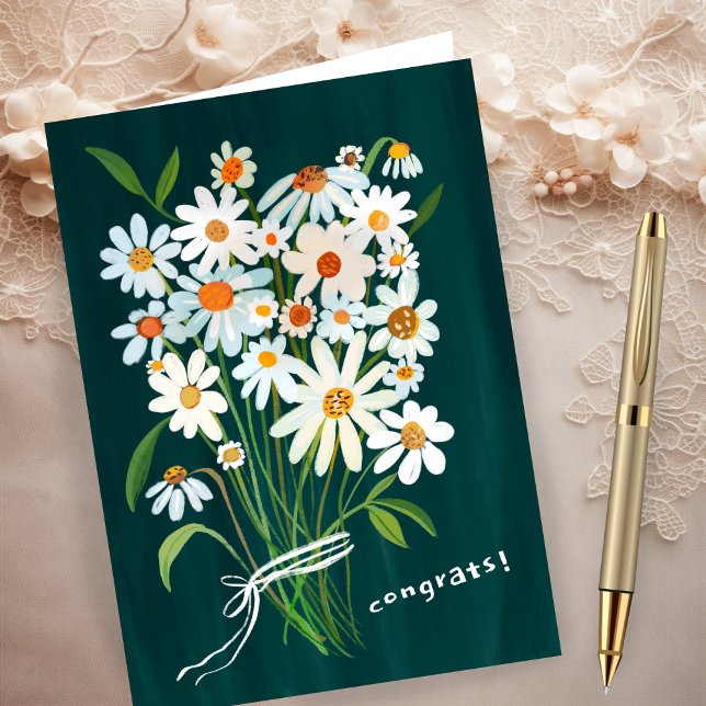 Carte Daisy Bouquet Gouache peint à la main Félicitation (Daisy Bouquet Handpainted Gouache Congratulations Card
)
