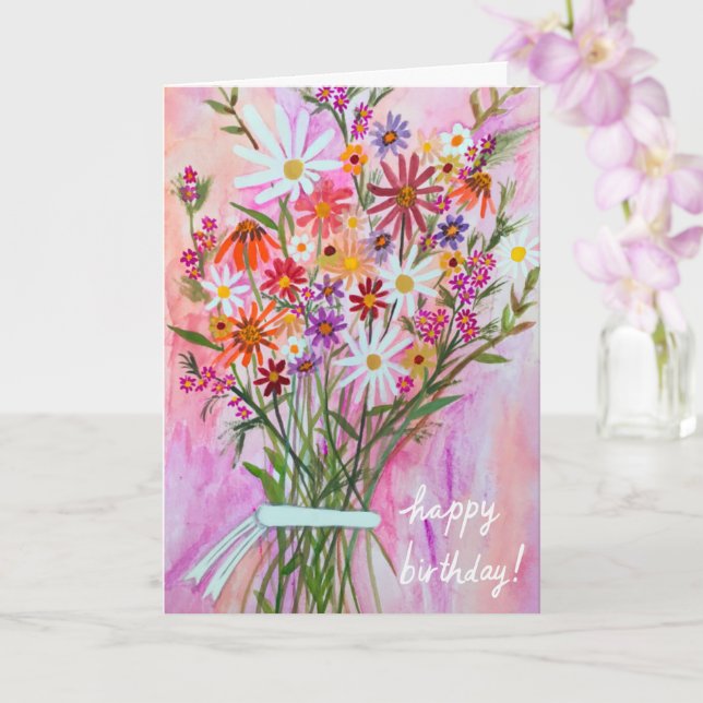 Carte Daisy Bouquet HEUREUX ANNIVERSAIRE Customisez-le ! (Orchidée)