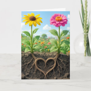 Carte Daisy d'anniversaire et racines de cœur de Zinnia