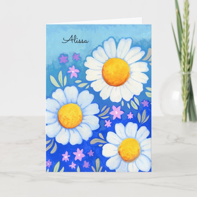Carte Daisy Joyeux Anniversaire Peint main Art Floral (Devant)