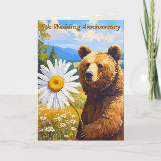 Carte Daisy & Wood Milestone Bear | 5e anniversaire de m (Devant)