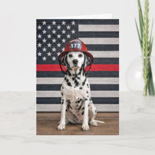 Carte Dalmatian de naissance portant un casque de pompie