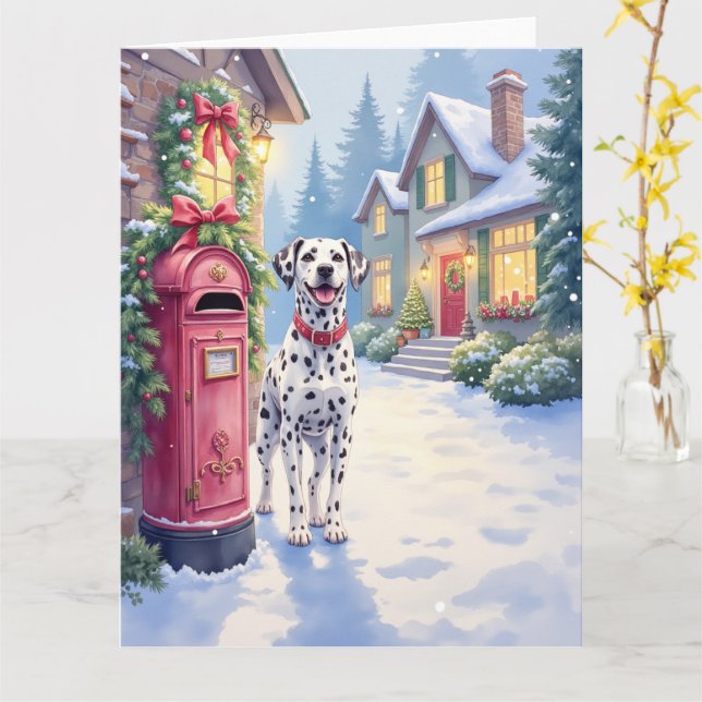 Carte Dalmatian Festive Mailbox Christmas Art (Fleur jaune)