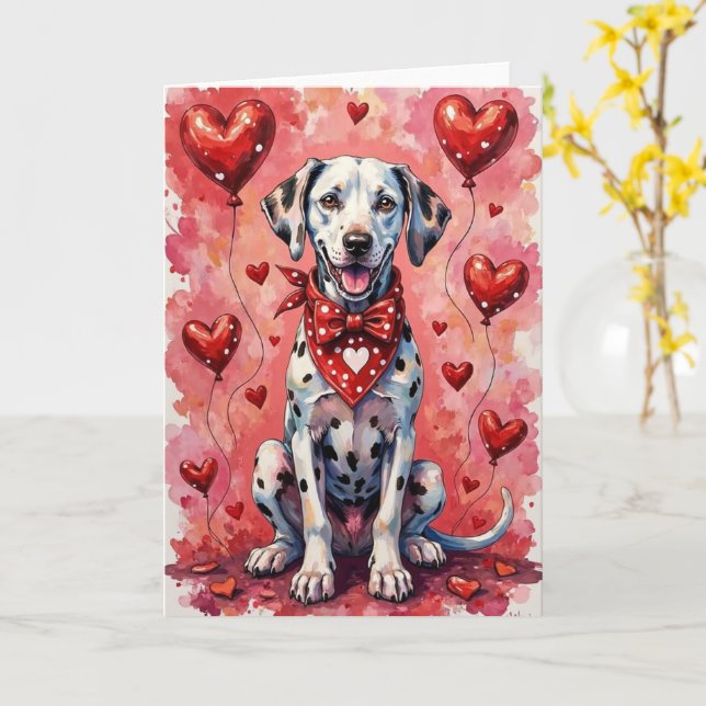 Carte Dalmatian Valentine’s Day Dog with Hearts Red (Fleur jaune)