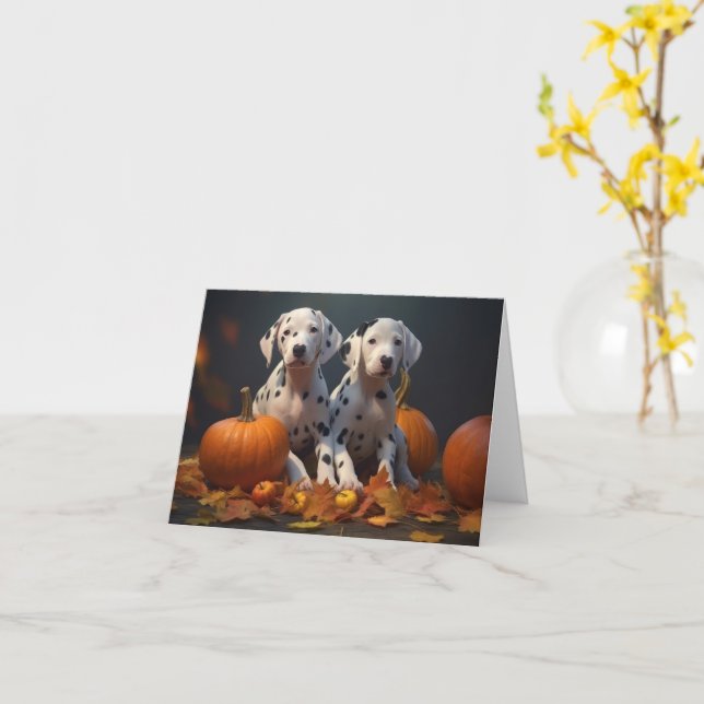 Carte Dalmatien chiot automne délice citrouille  (Fleur jaune)