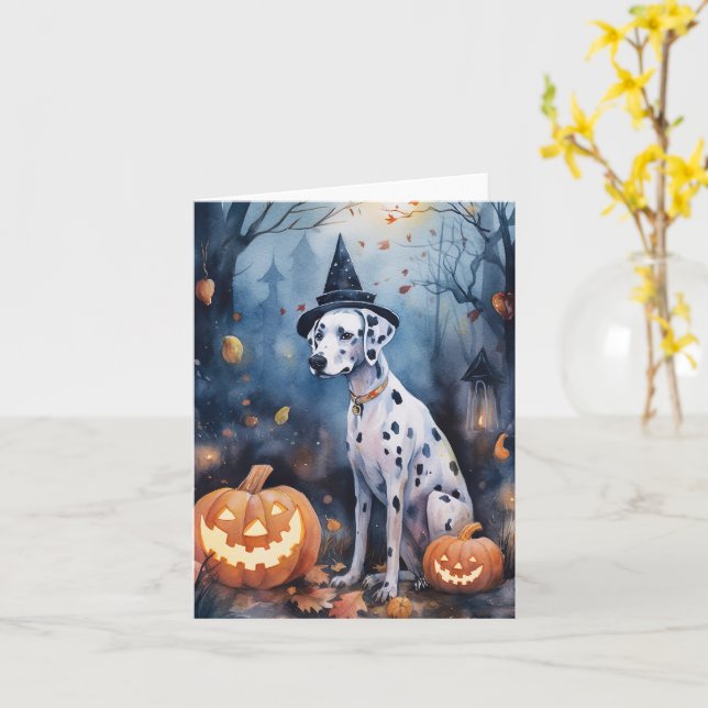 Carte Dalmatien d'Halloween avec citrouilles effrayant (Fleur jaune)
