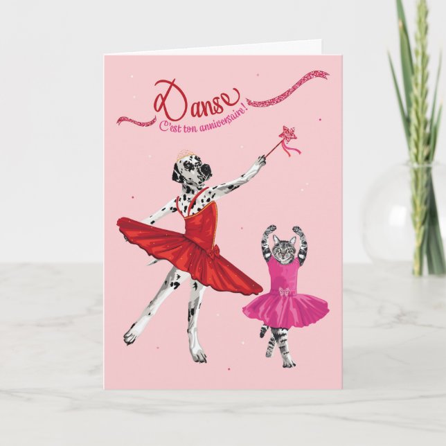 Carte Dalmatien et conversation en tutu dansant annivers (Devant)