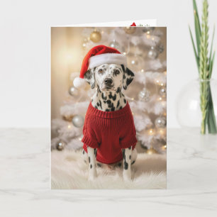 Carte Dalmatien portant un pull de Noël rouge