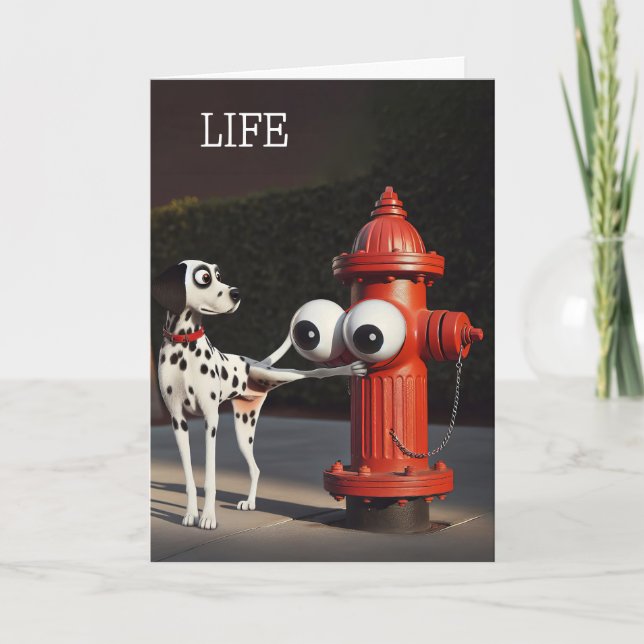 Carte Dalmation d'anniversaire et coupe-feu rouge (Devant)
