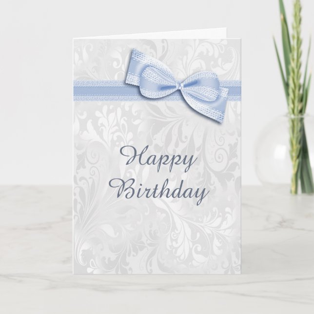 Carte Damas blanc et bleu Faux Bow Femme Anniversaire (Devant)