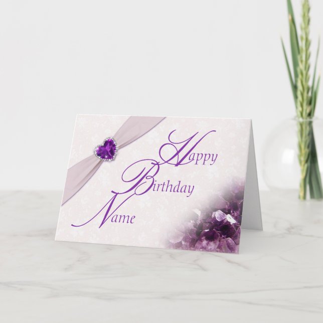 Carte Damask Février Gemstone Birthday Greeting Card (Devant)