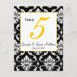 Carte Damask Yellow Mariage Numéro de table