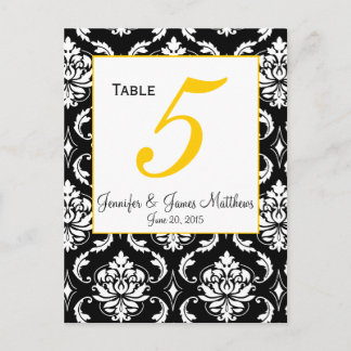 Carte Damask Yellow Mariage Numéro de table