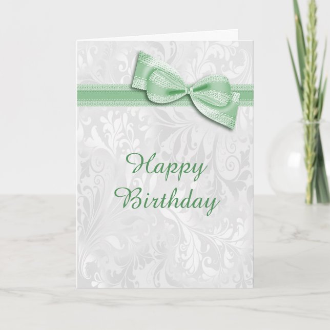 Carte Damassé blanche et anniversaire vert de femelle (Devant)
