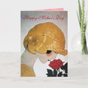 Carte DAME À LA ROSE ROUGE Fête des Mères