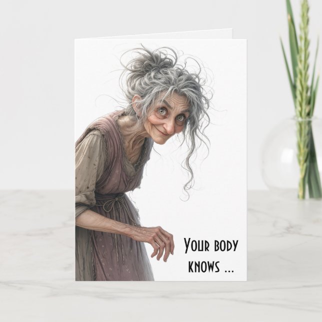 Carte Dame âgée d'anniversaire en robe délavée (Devant)