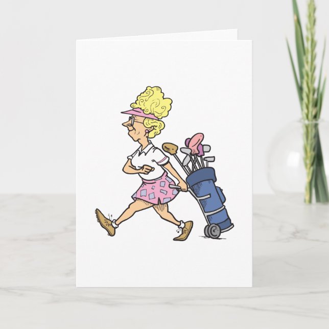 Carte dame de golf drôle dessin animé graphique (Devant)