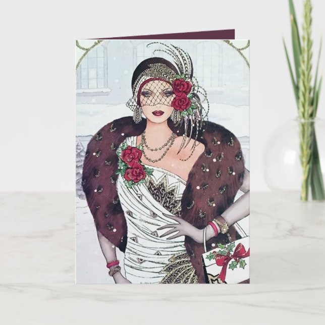 Carte Dame de Noël Art déco rétro (Devant)