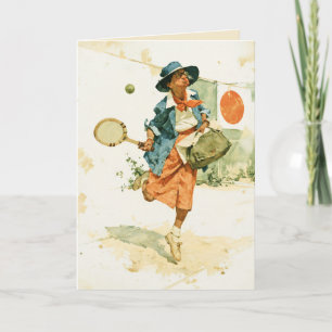 Carte Dame de tennis vintage fantaisiste