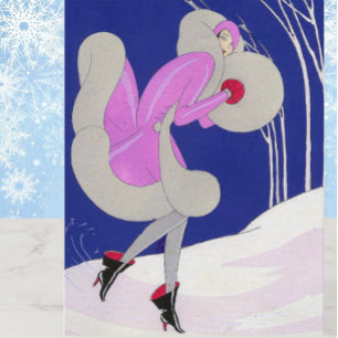 Carte Dame élégante en hiver 