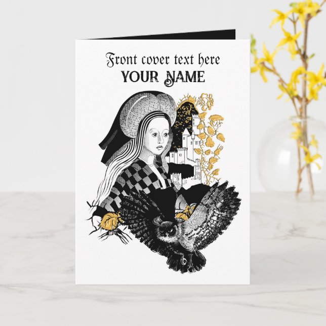 Carte Dame et hibou (Fleur jaune)
