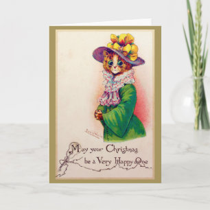 Carte Dame Noël Chat Louis Wain