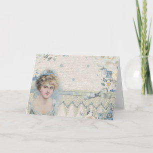 Carte Dame victorienne vintage shabby chic avec des fleu