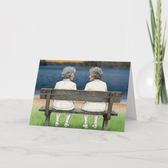 Carte Dames âgées discutant sur un banc le jour de leur  (Devant)