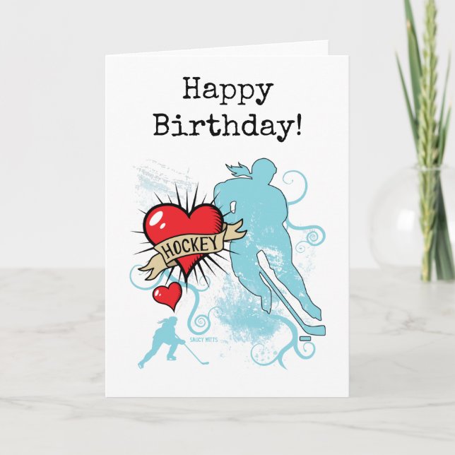 Carte Dames ou filles Hockey Heart Tattoo Joyeux anniver (Devant)