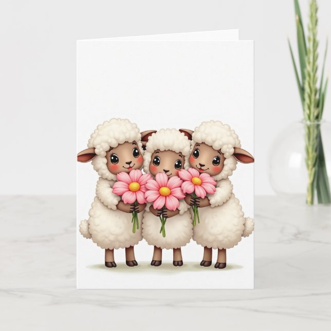 Carte d'amie Fleurs de moutons doux (Devant)