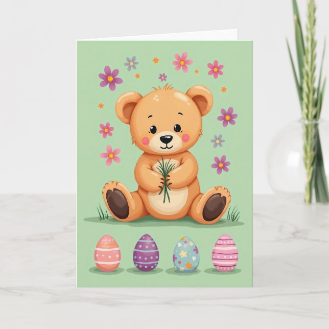 Carte d'amie ours mignon de printemps (Devant)