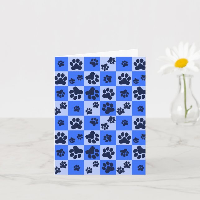 Carte Damier Empreinte de Patte de Chien Bleu (Petite plante)