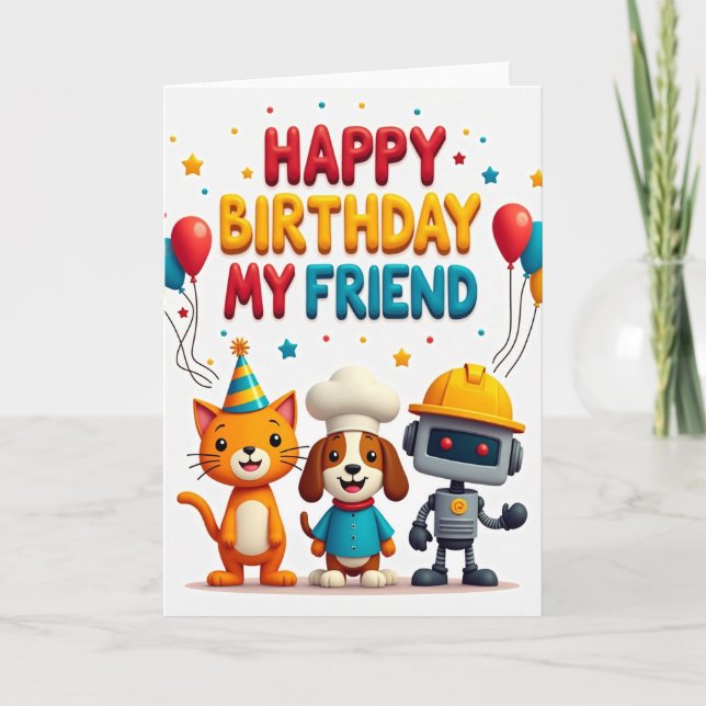 Carte d'amis animaux joyeux (Devant)