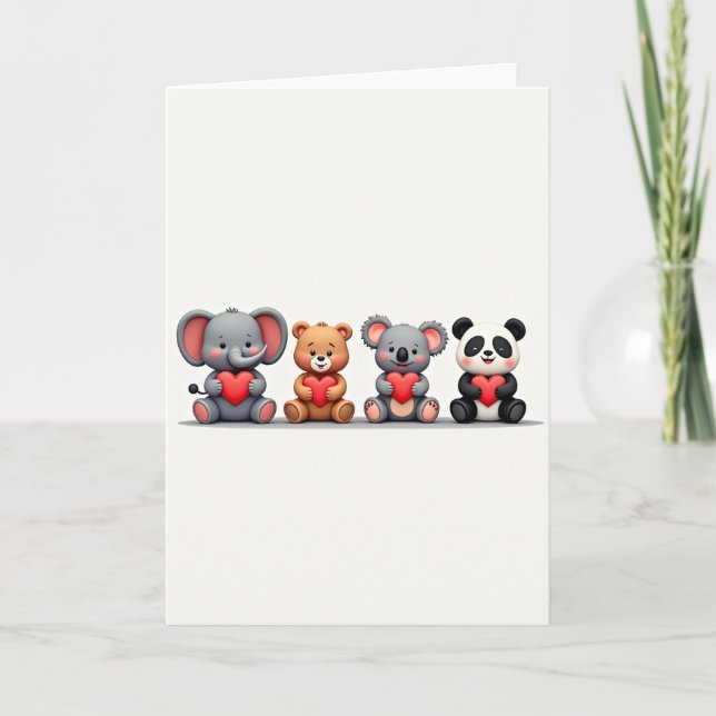 Carte d'amis animaux mignons avec coeurs (Devant)