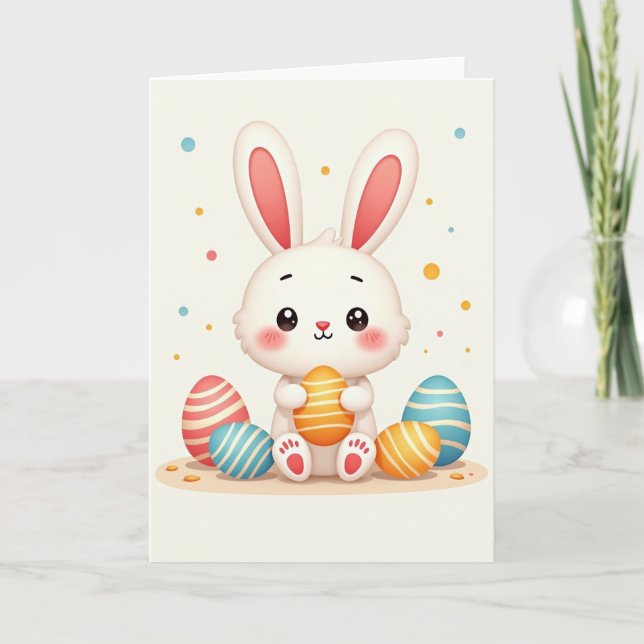 Carte d'amitié du lapin à l'oeuf rayé (Devant)