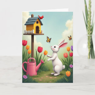 Carte d'amitié Lapin de Jardin de Printemps