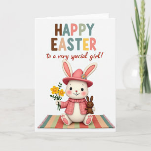 Carte d'amitié Lapin sur Tapis Rayé