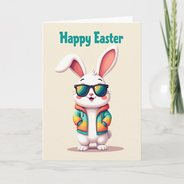 Carte d'amitié pour Pâques avec lapin heureux (Devant)