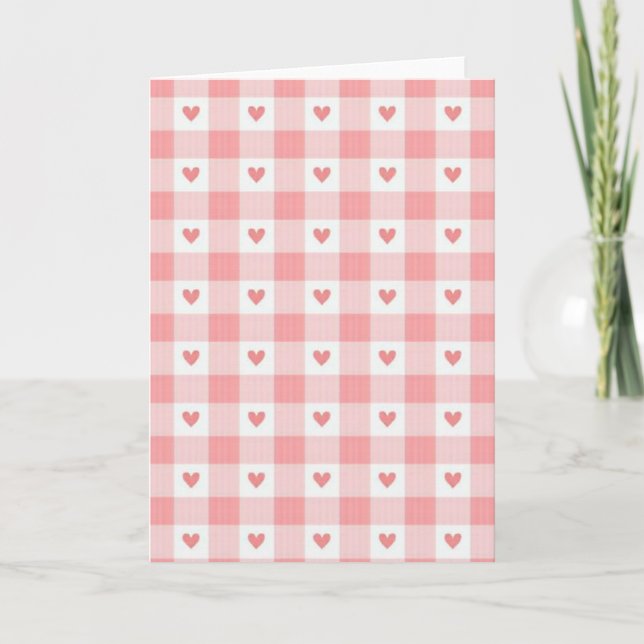 Carte d'amour à carreaux cœurs roses (Devant)